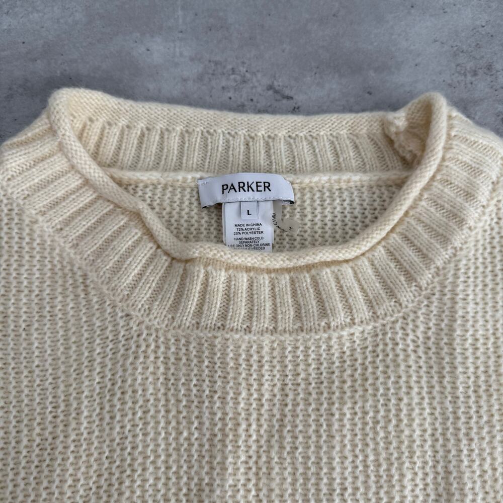 Parker Cable Knit Cropped Cream Sweater Womens size Large - Picture 2 of 6